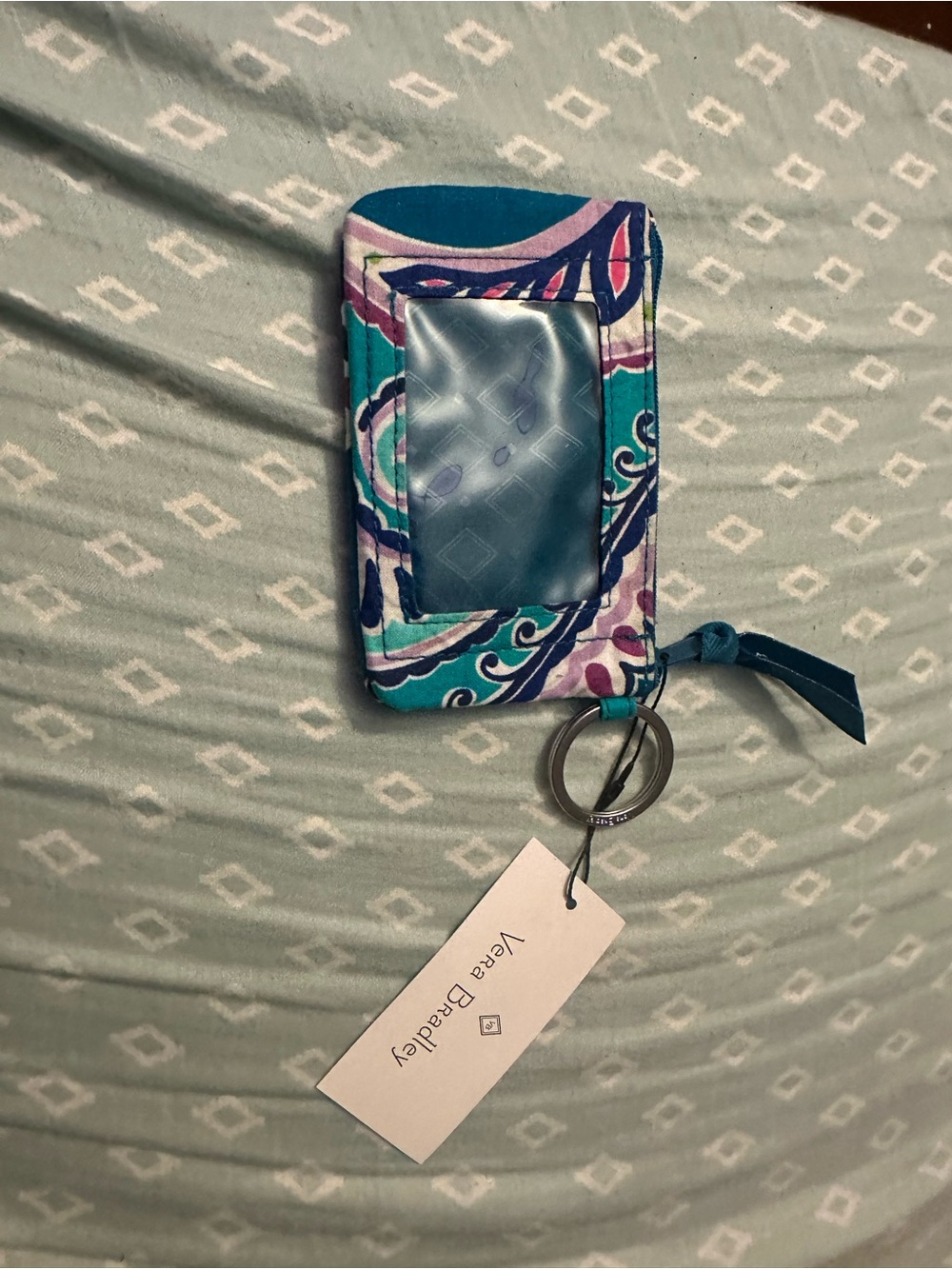 Vera Bradley Teal Paisley ID Wristlet Keyring - Picture 2 of 2